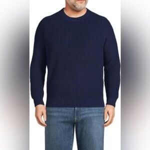 Lands’ End Crew Neck Knit Drifter Sweater Men Large Tall Navy Blue